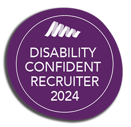 Badge marking Mission Australia as a Disability Confident 2024 Recruiter. This badge recognises the Mission Australia's commitment to removing barriers in recruitment and selection for people with disabilities