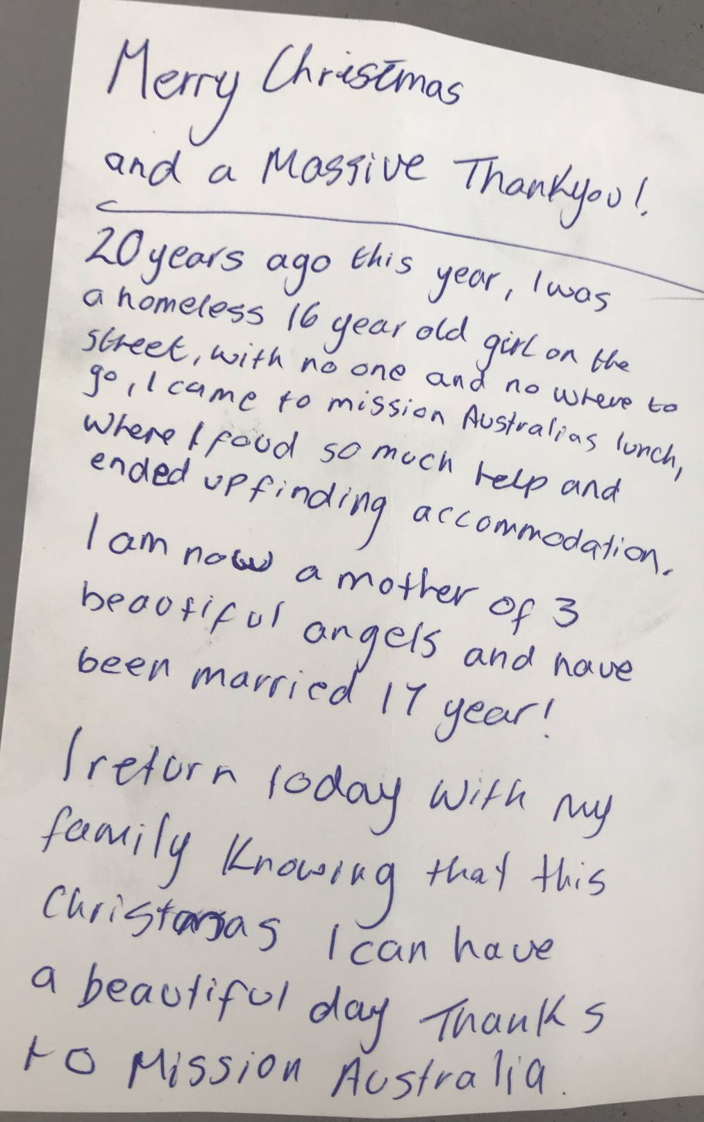 Zoe's handwritten letter